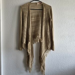 Derek Heart Tan Fringed Cardigan